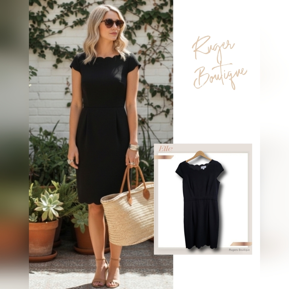 🌿Elle Women's Size 10 Black Dress Scalloped Neckline-Beautiful!